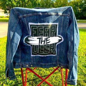 One of a kind handcrafted Levi Milwaukee Bucks Denim jacket